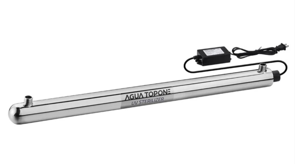 UV equipment for water disinfection, brand Agua Topone, model SDE-025YS, 6 gpm, 1/2" connection, brass flow switch, ballast ZUP13-425-55